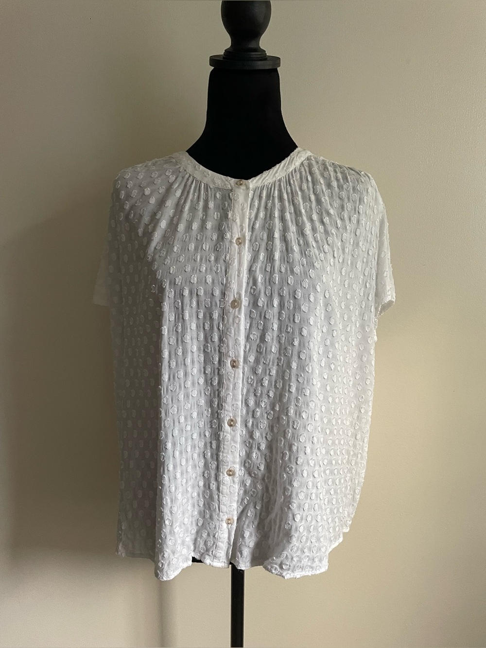 Des Petits Hauts White Textured Dot Blouse Approx M French